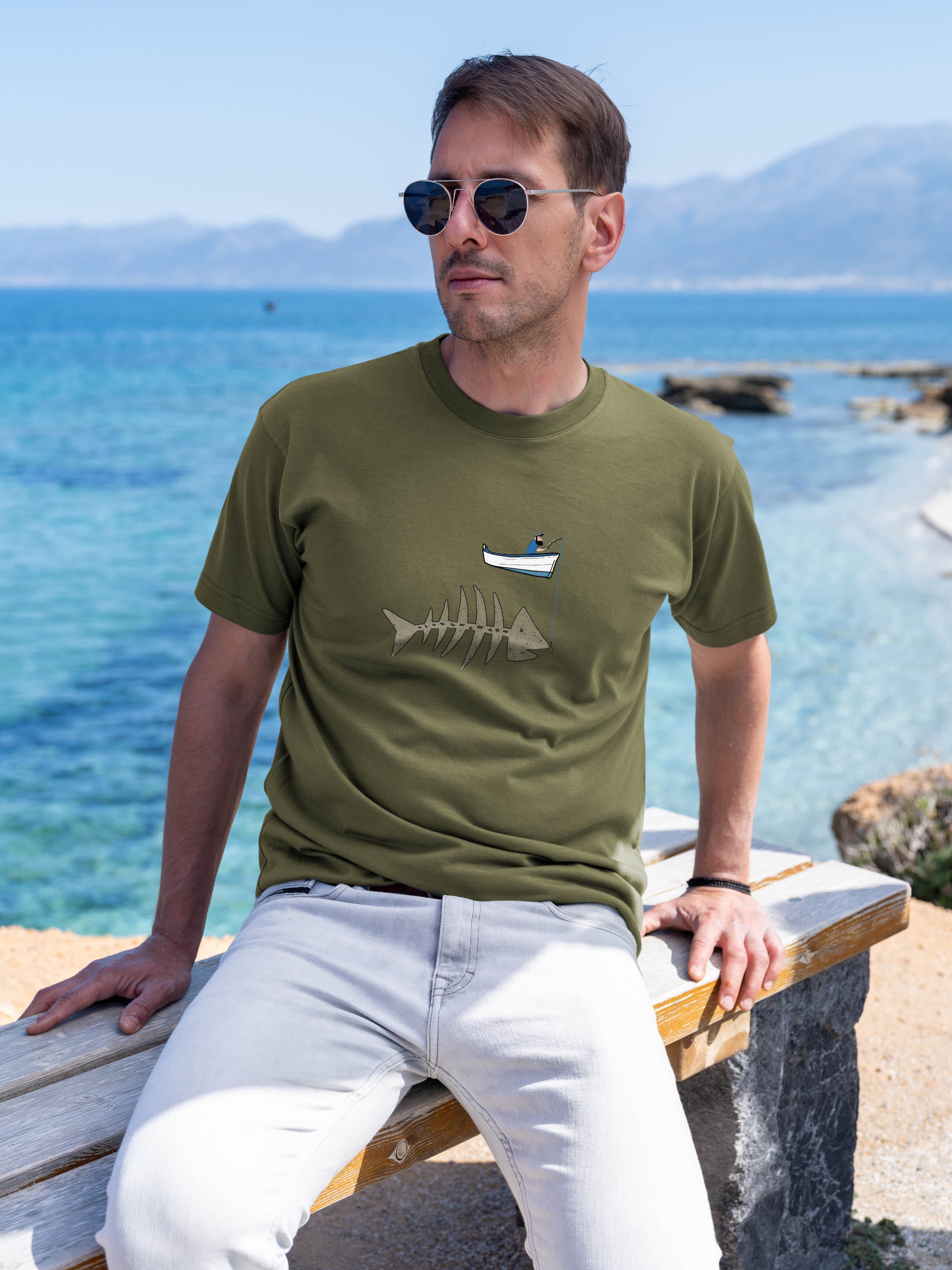 Fishing boat & Fishbone - T-Shirts