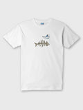ZOE white cotton T-shirt with original Greek art of fisherman in boat and fish skeleton