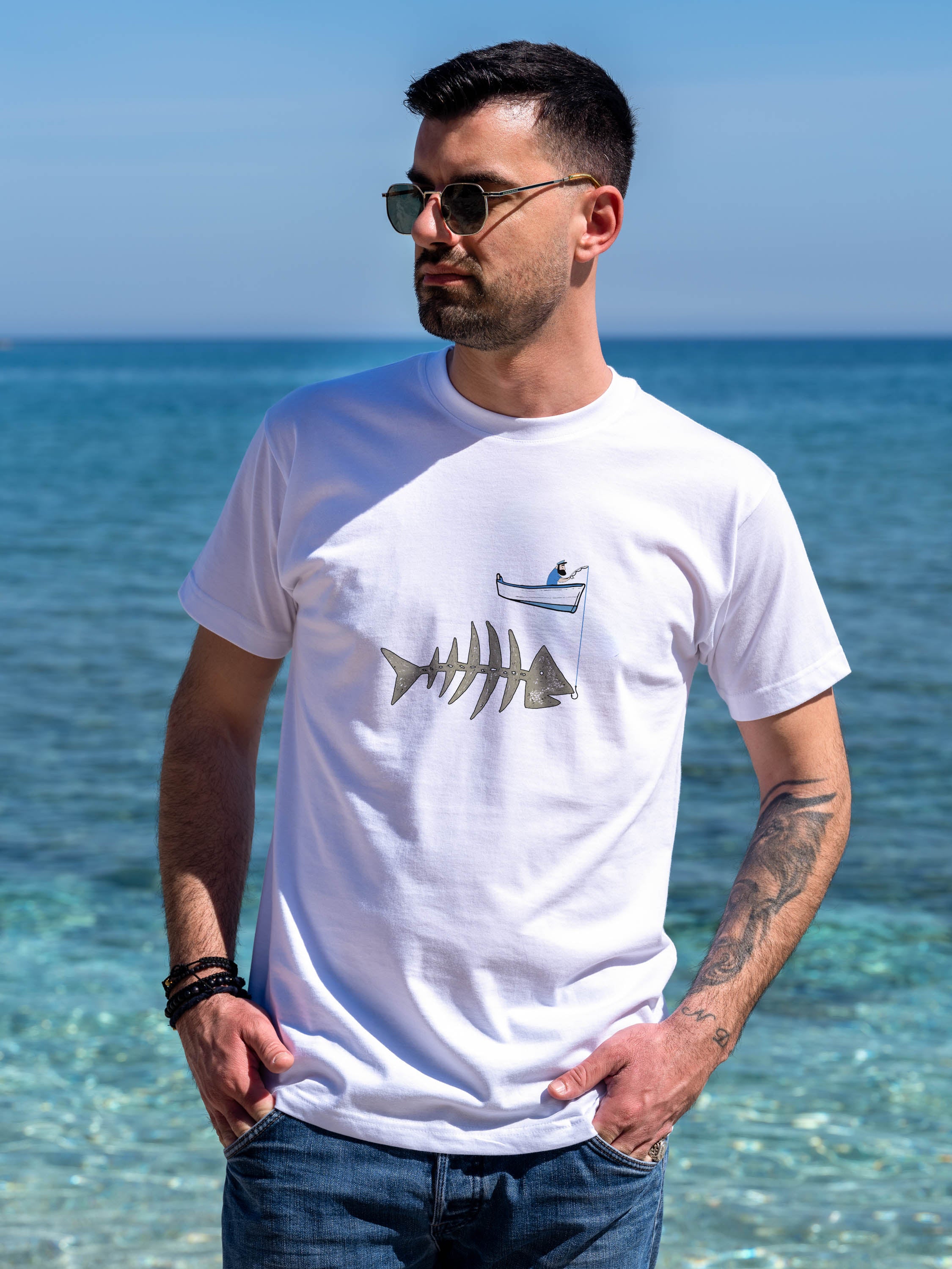 Fishing boat & Fishbone - T-Shirts
