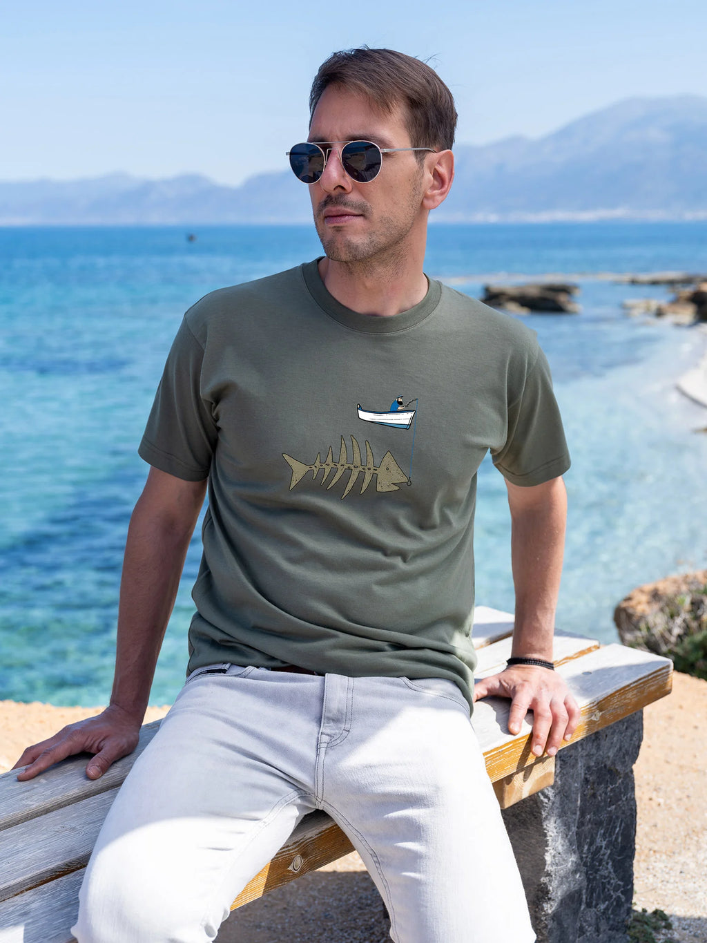 Fishing boat & Fishbone - T-Shirts