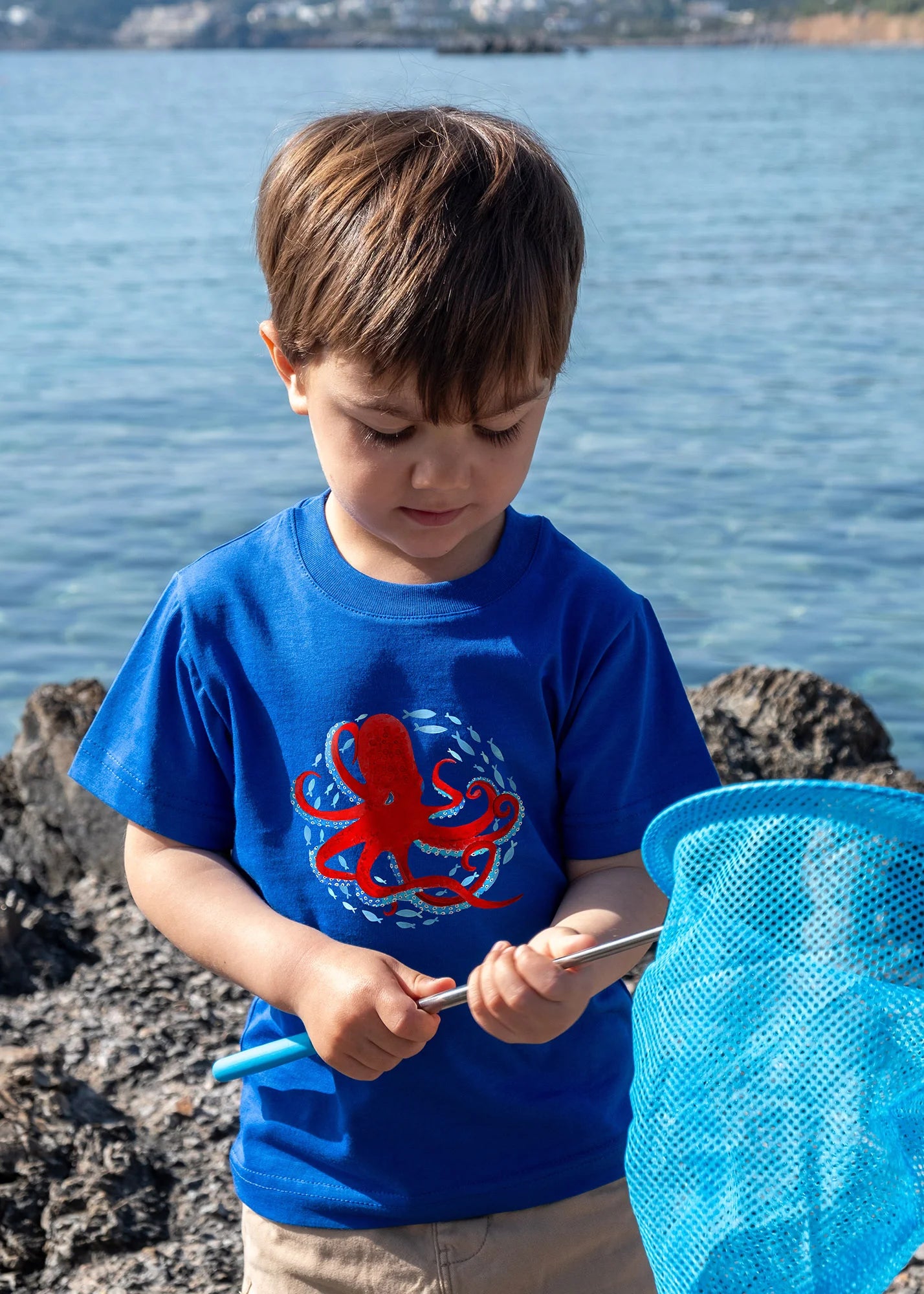 Red Octopus and Blue Fish - T-Shirts