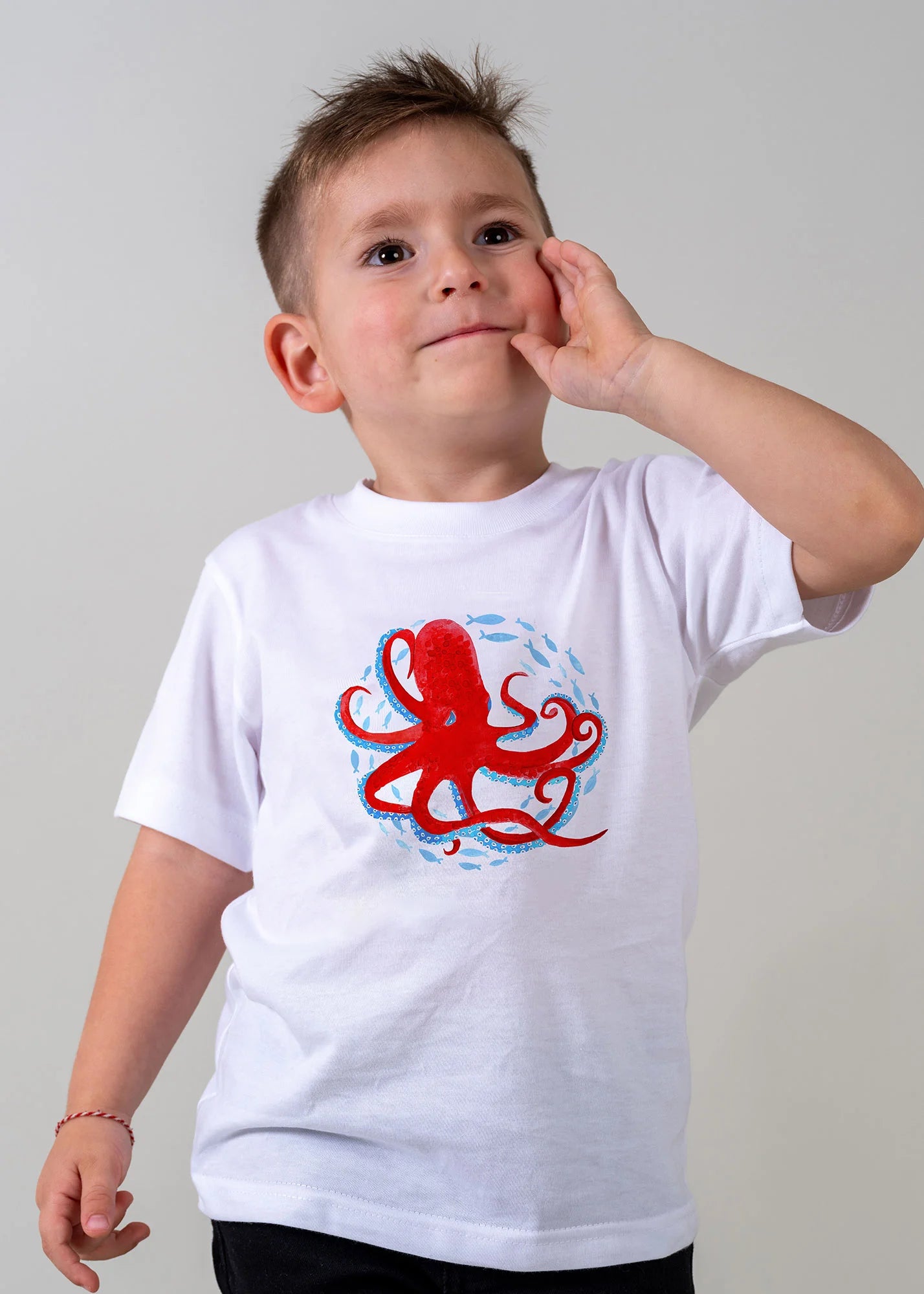 Red Octopus and Blue Fish - T-Shirts