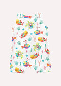 Colorful baby romper with whimsical underwater sea life print, Greek cotton, ZOE collection