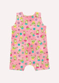 Pink baby romper with colorful cartoon cactus and flower print, Greek cotton, ZOE collection