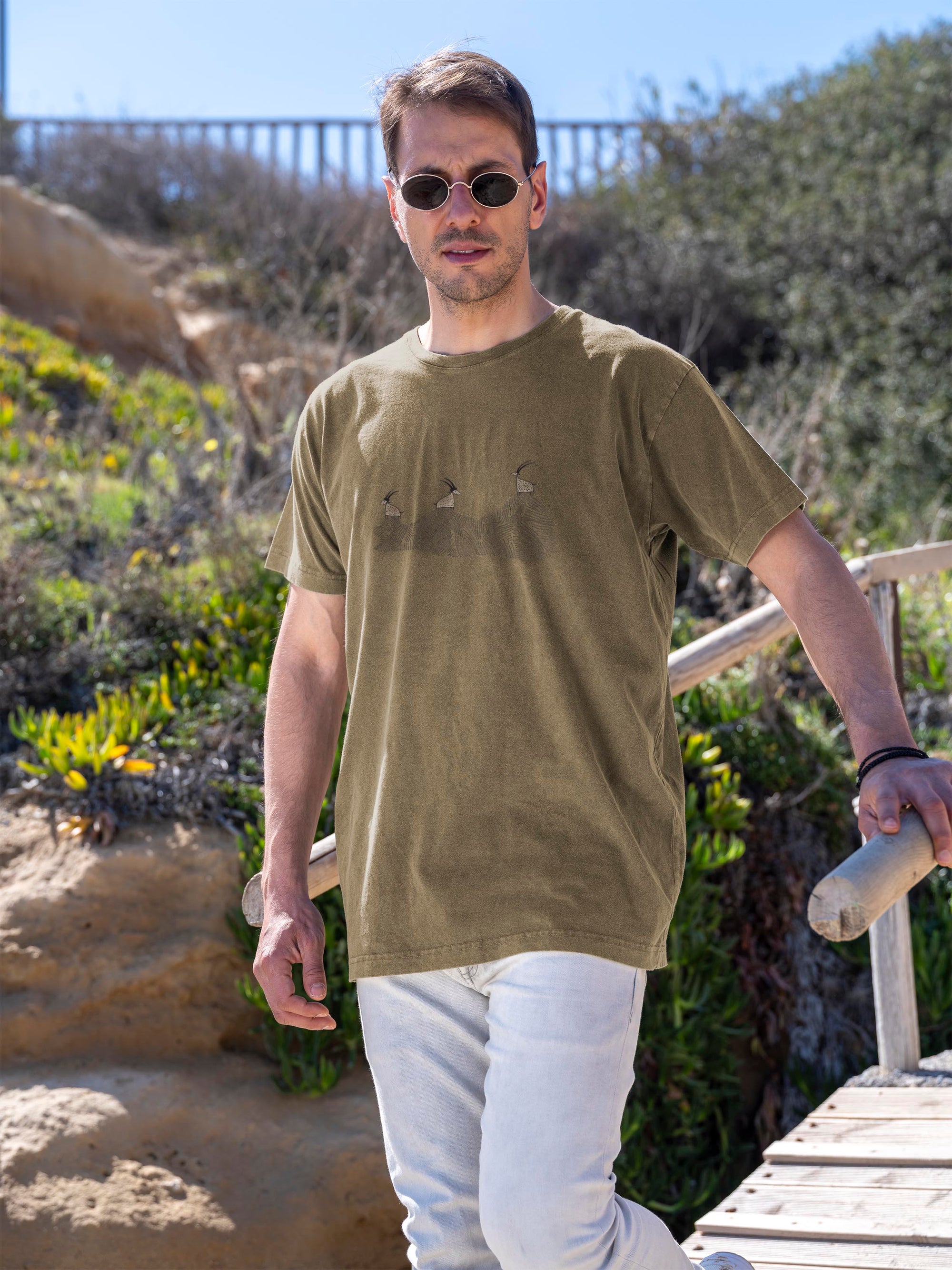 Cretan goats on a jagged ridge - Stonewashed T-Shirts