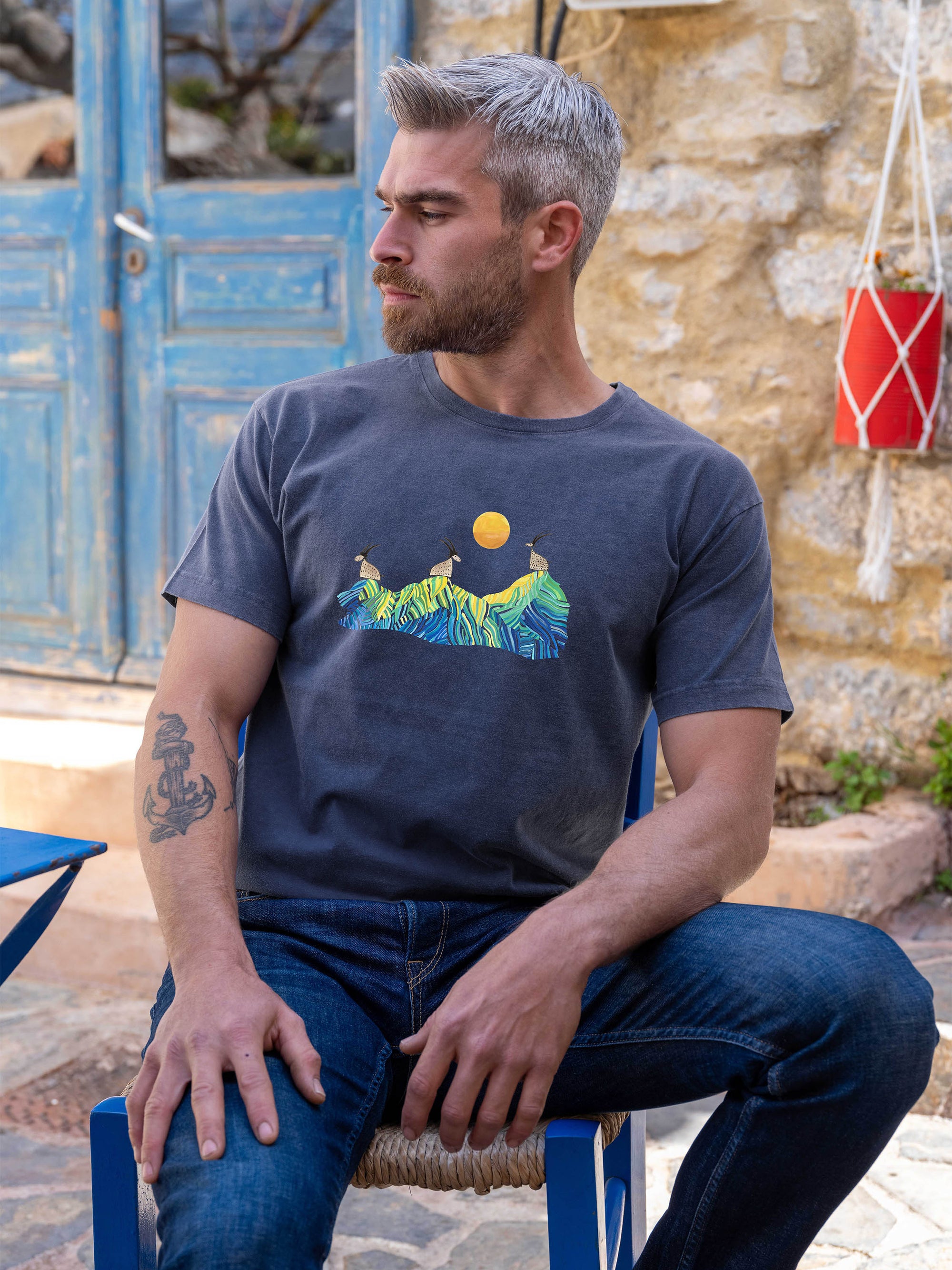 Cretan goats on a jagged ridge - Stonewashed T-Shirts
