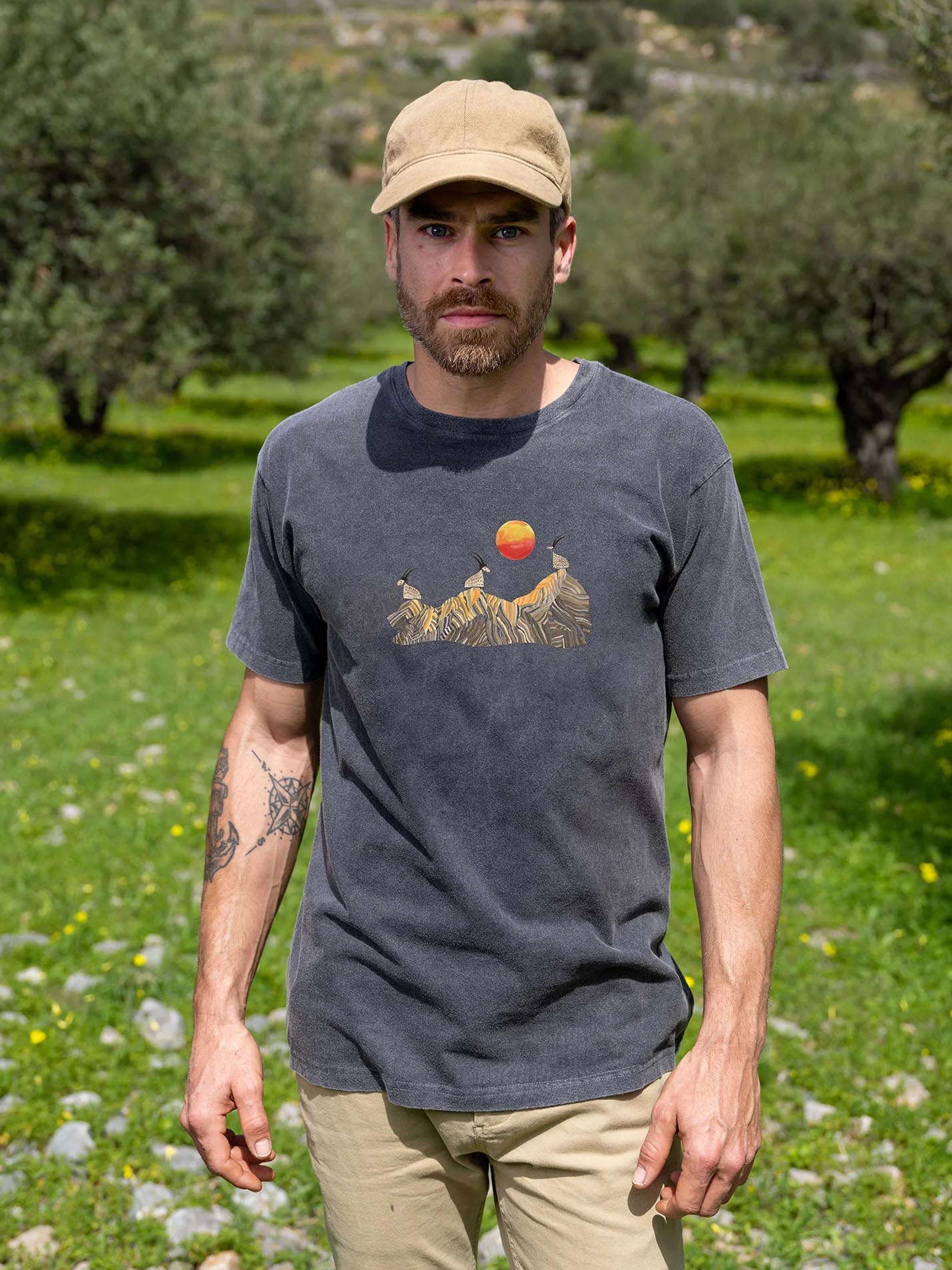 Cretan goats on a jagged ridge - Stonewashed T-Shirts