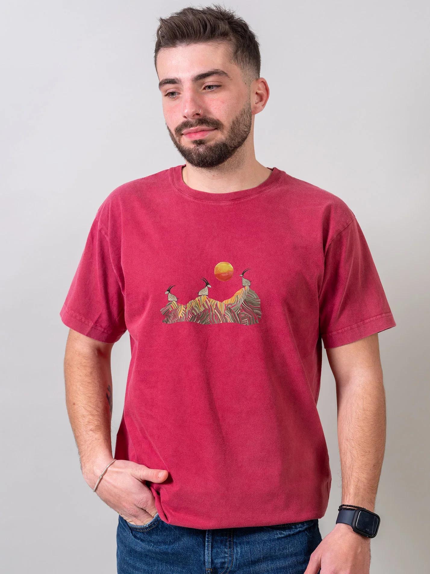 Cretan goats on a jagged ridge - Stonewashed T-Shirts