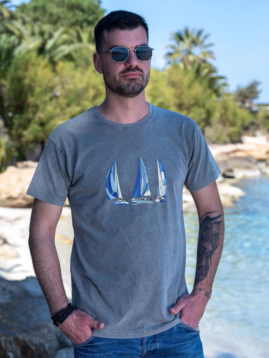 Greek sailing boats - Stonewashed T-Shirts