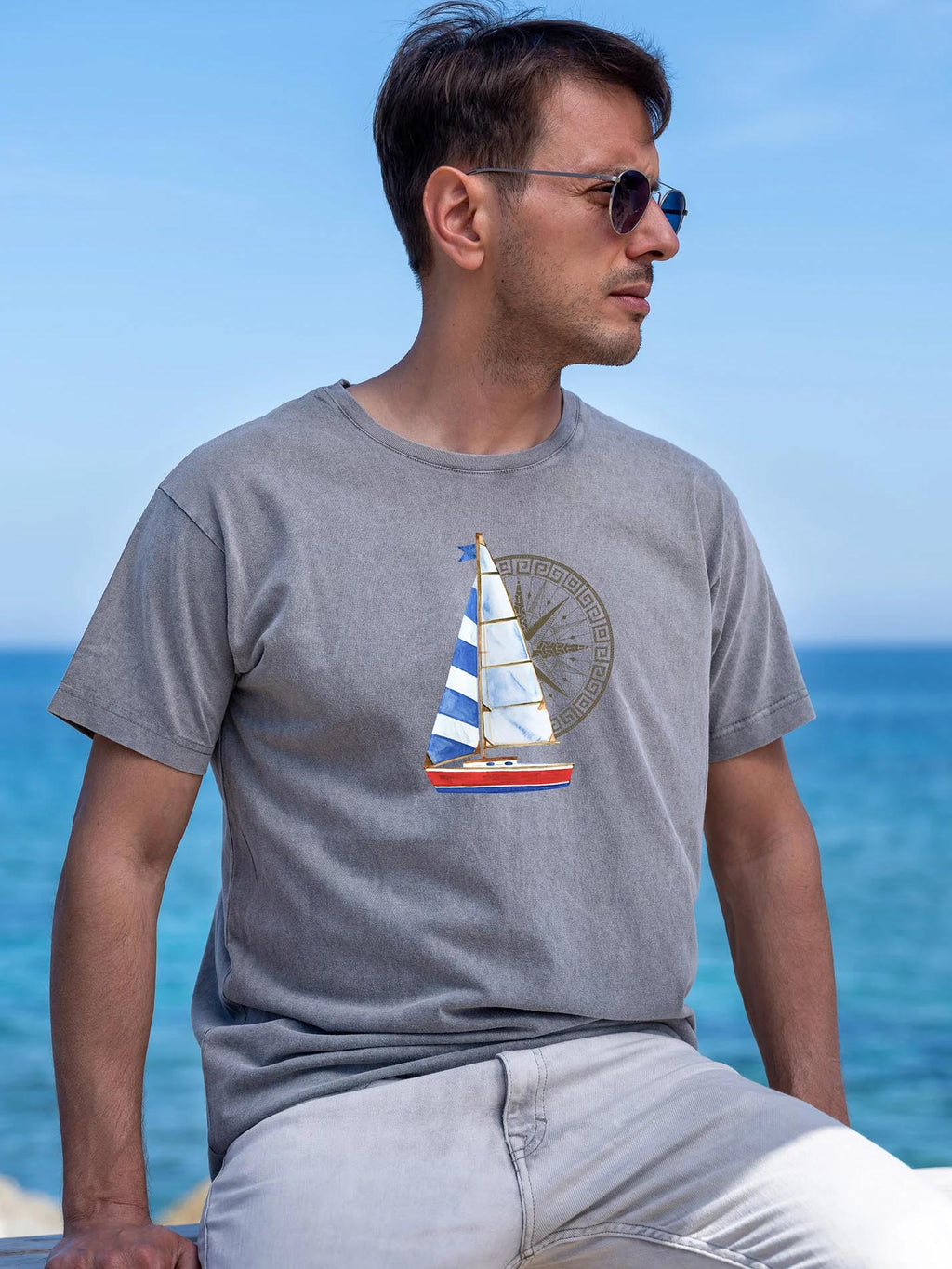 Sailing boat & Compass - Stonewashed T-Shirts