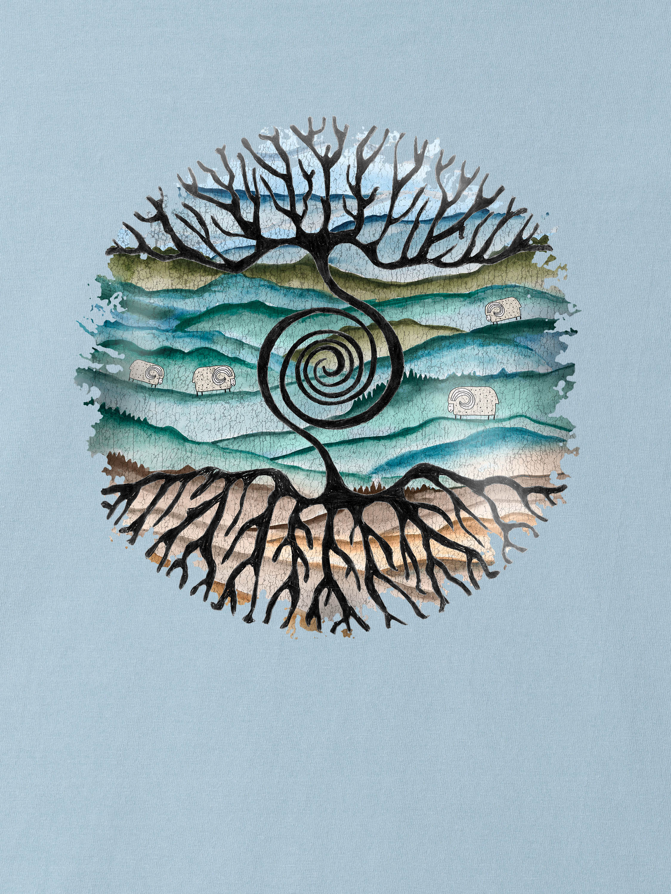 Tree rooted in Cretan landscape - Stonewashed T-Shirts