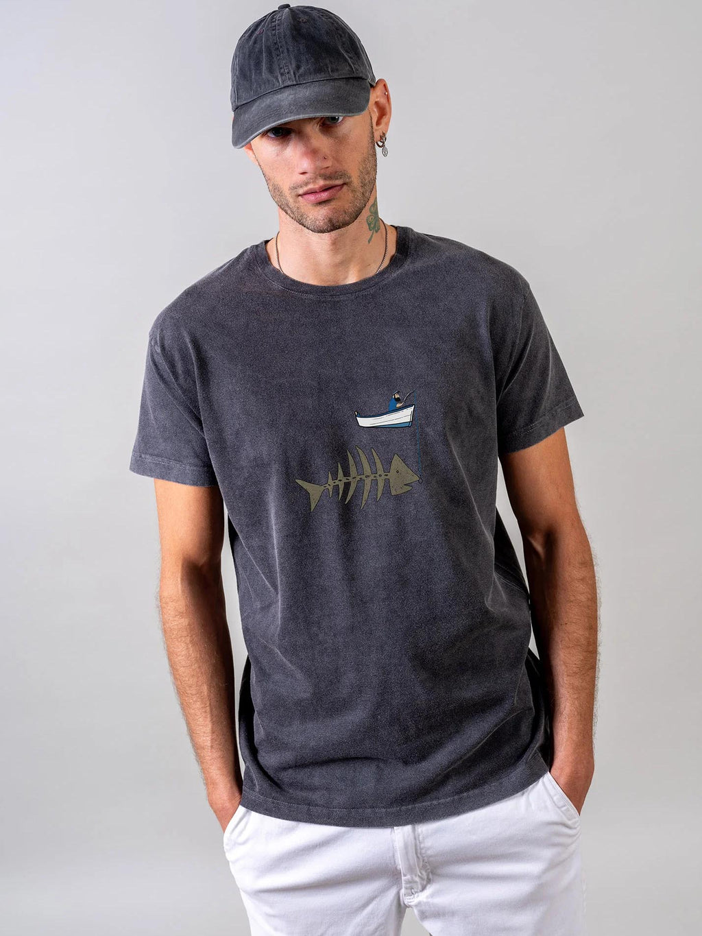 Fishing boat & Fishbone - Stonewashed T-Shirts