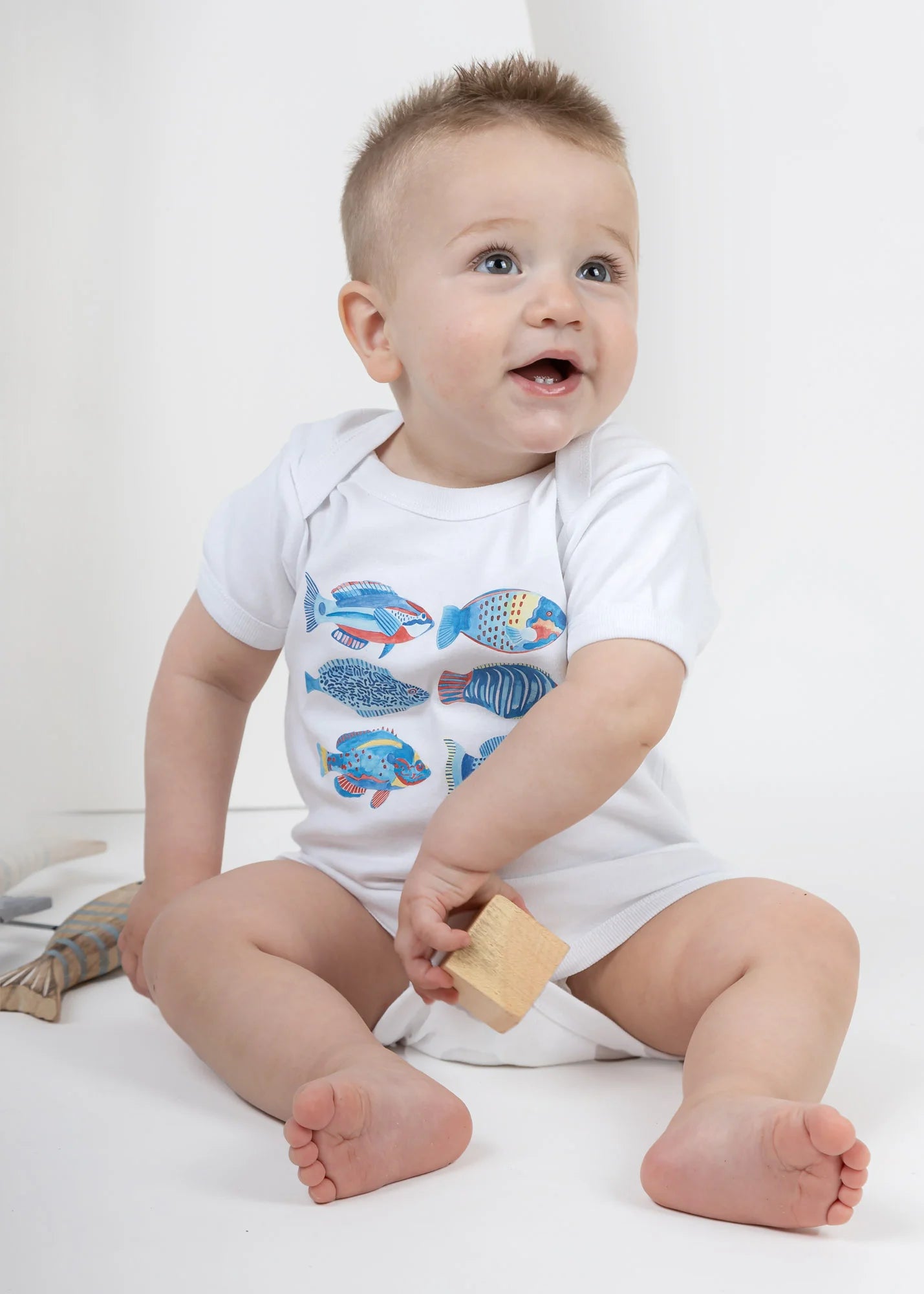 With sleeve - Watercolour Fish - Bodysuits
